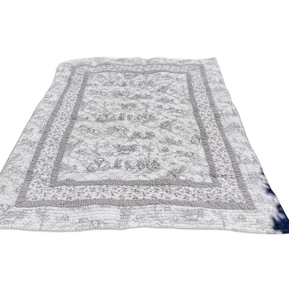 PINE CONE HILL Gray & White Toile Quilted Bedspread